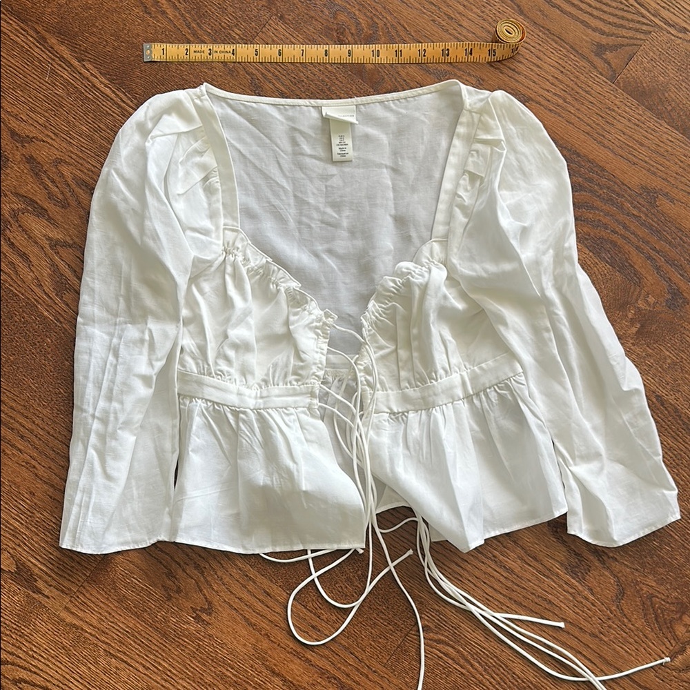 H&M X Brock Collection White Tie Front Ruffled Blouse